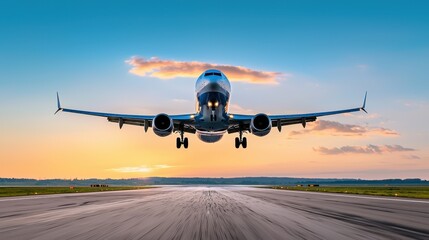 Impressive Aircraft Landing at Sunset Over a Vibrant Sky