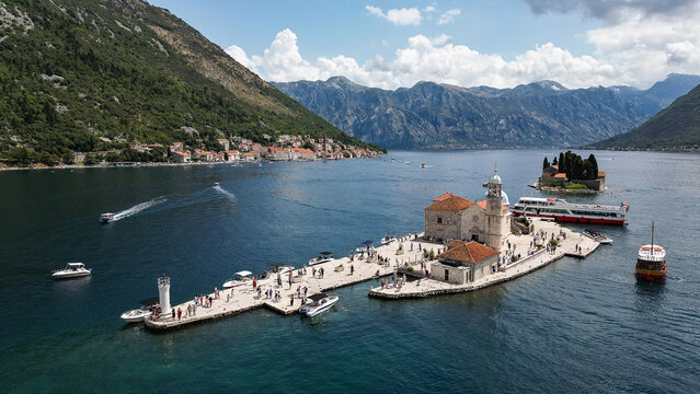 Orthodox Island Church in Scenic Kotor Bay