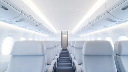 Modern Airplane Interior Featuring Sleek Design and Spacious Aisles