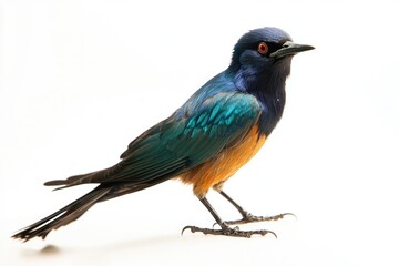 Fototapeta premium A vibrant bird sits on a clean white surface, ready for use in various designs