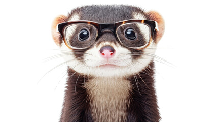 Fototapeta premium Ferret wearing glasses, isolated on transparent background