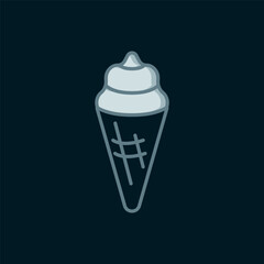 Line Ice cream in waffle cone icon isolated on black background. Sweet symbol. Flat filled outline style with shadow. Vector