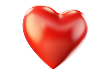 Obraz premium Shiny red heart with smooth, glossy texture isolated on white transparent background, symbol of love, passion and romance concept of Valentine Day