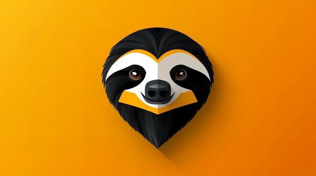 Adorable sloth face illustration against a vibrant orange background.  A cheerful and unique design.