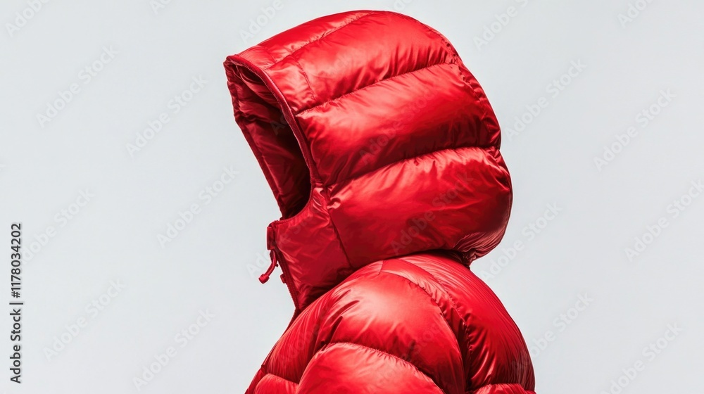 Poster a person wearing a red jacket with a hood, suitable for use as a character prop or background elemen