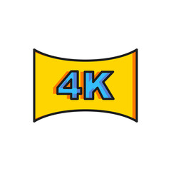 Color Screen tv with 4k Ultra HD video technology icon isolated on white background. Flat filled outline style with shadow. Vector