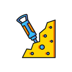 Color Construction jackhammer and stone icon isolated on white background. Flat filled outline style with shadow. Vector