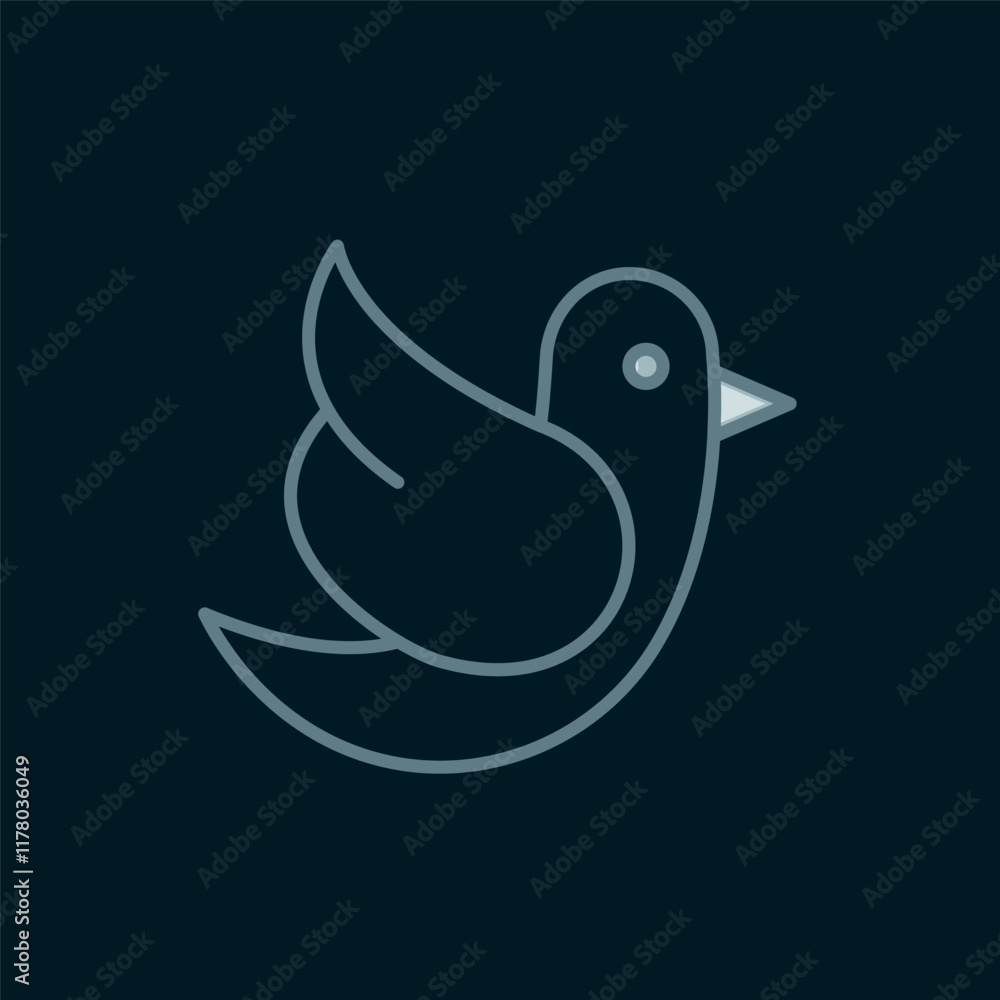 Poster line dove icon isolated on black background. flat filled outline style with shadow. vector