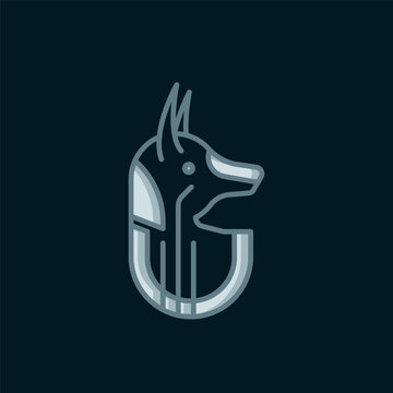 recommend clip art: Line Egyptian anubis icon isolated on black background. Flat filled outline style with shadow. Vector
