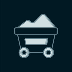 Line Coal mine trolley icon isolated on black background. Factory coal mine trolley. Flat filled outline style with shadow. Vector