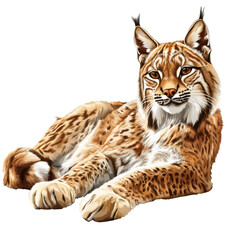Obraz premium Lynx resting in a natural pose on white background