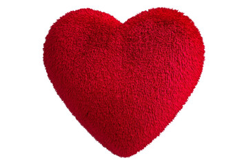 Fototapeta premium Red fur heart with soft textured surface isolated on white transparent background. Concept of love, romance, and affection