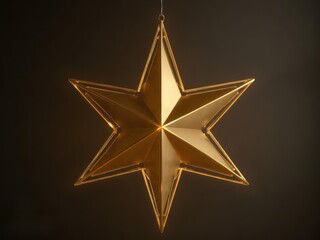 Obraz premium Golden star-shaped light fixture hangs against a dark backdrop, glamour, bright