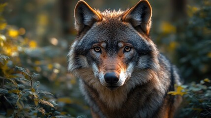 Obraz premium A close-up shot of a wolf's face, looking directly at the camera