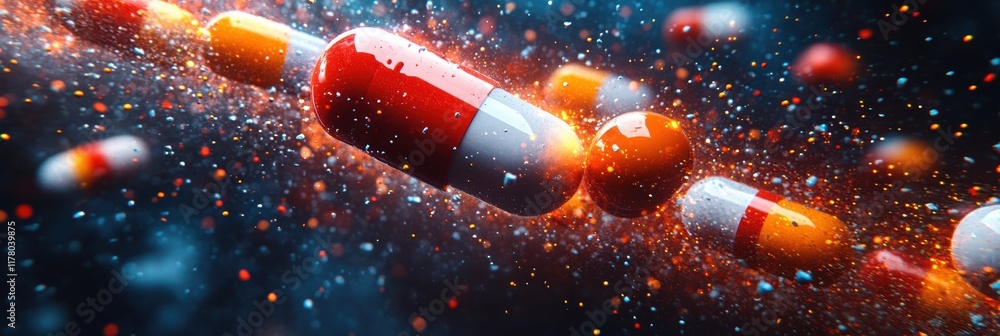 Poster vibrant capsules float in a dynamic display of color and movement in a creative advertisement