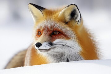Fototapeta premium A close-up shot of a red fox in snowy surroundings