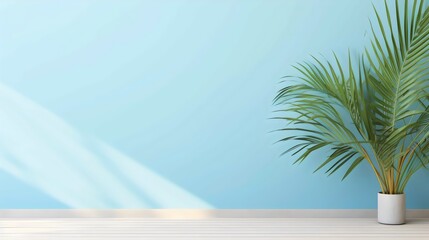 Minimalist concept featuring palm leaves casting soft shadows, creating a serene and stylish atmosphere with a focus on simplicity and nature-inspired design