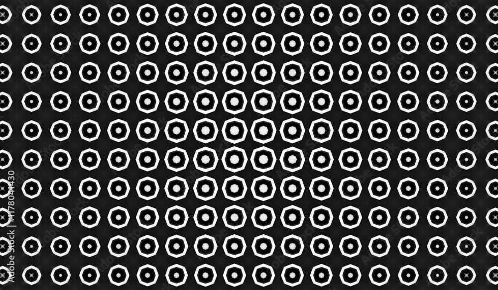 Poster monochrome geometric pattern with hexagonal shapes and optical illusion effect