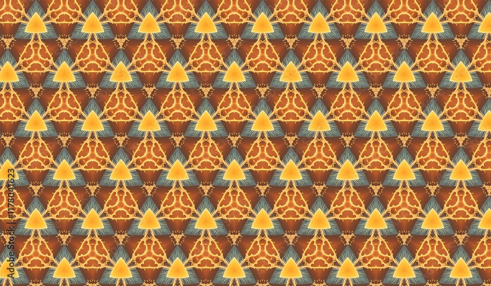 Poster intricate geometric pattern with vibrant triangles and symmetry