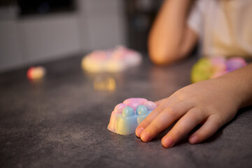 A colorful and squishy foam toy designed for stress relief as well as playtime enjoyment
