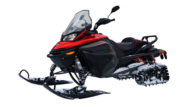 Powerful Ski-Doo snowmobile on snowy terrain, isolated on transparent background