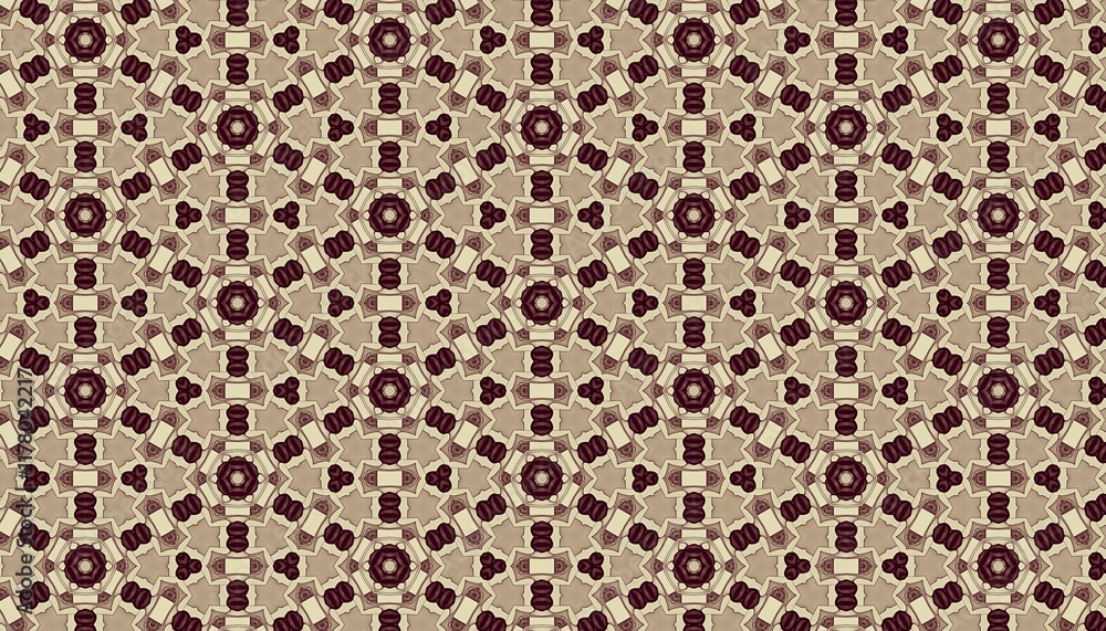 Poster intricate geometric pattern with repeating hexagonal design in earth tones