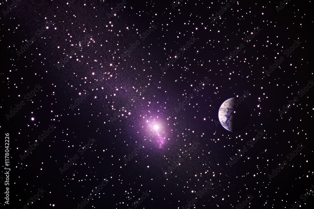 Poster image of the earth from space with stars shining in the background, suitable for use in presentation