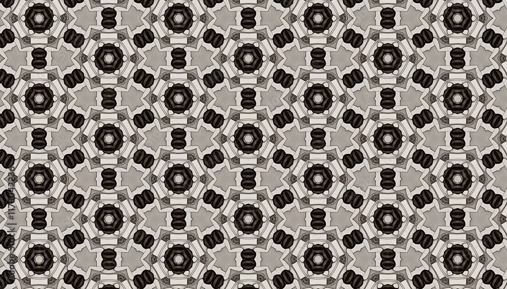 Poster monochrome geometric pattern with intricate hexagonal and circular designs