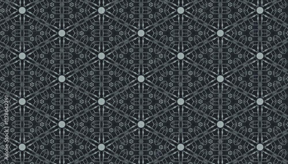 Poster geometric pattern with intricate gray lattice symmetry and circular nodes