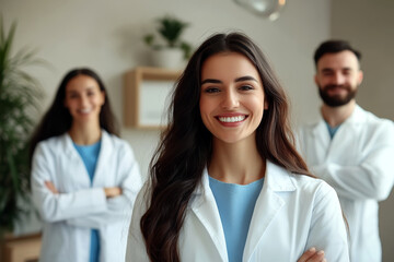 Fototapeta premium Smiling Dental Team Portrait Professional Healthcare Specialists in Clinic