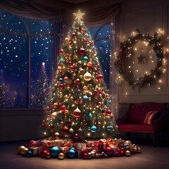 christmas tree with gifts and decorations