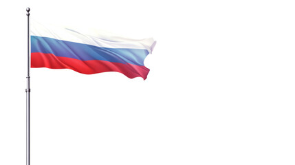 Russian flag flying high on flagpole, isolated on transparent background
