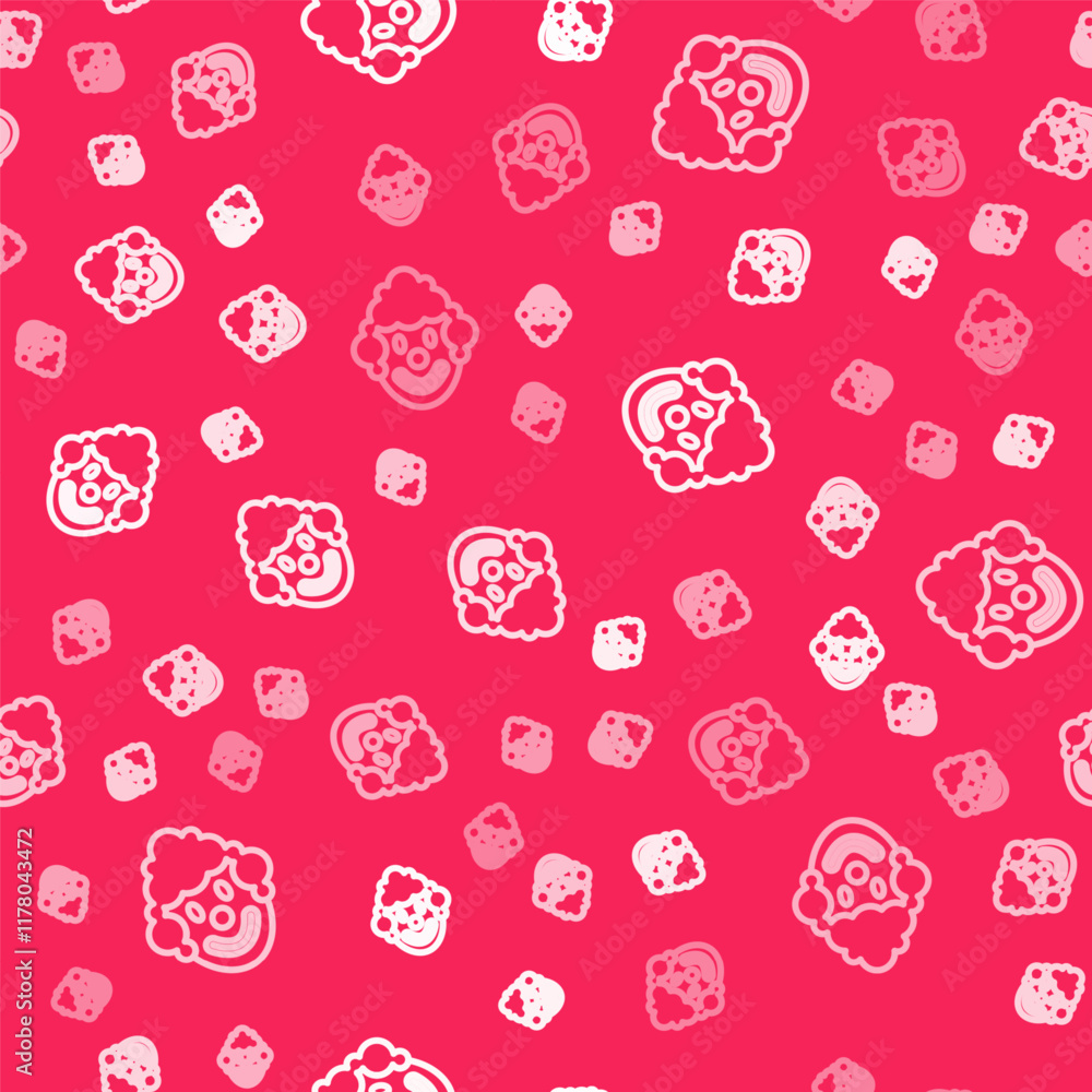 Aufkleber white line clown head icon isolated seamless pattern on red background. vector
