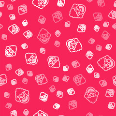 White line Clown head icon isolated seamless pattern on red background. Vector