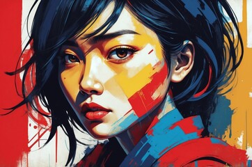 Abstract dramatic portrait painting of a sad, loneliness, depression woman face, emotion and mental health theme concept texture design illustration.
