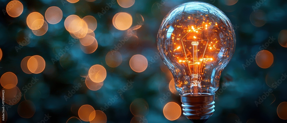 Aufkleber sparkling light bulb glowing against a blurred background of warm bokeh lights creating a cozy atmos