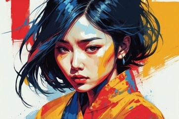 Obraz premium Abstract dramatic portrait painting of a sad, loneliness, depression woman face, emotion and mental health theme concept texture design illustration. 