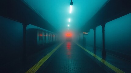 Foggy Subway Platform With A Train Arriving