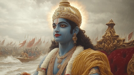 Krishna as a Teacher Guiding Arjuna on the Battlefield of Kurukshetra During the Bhagavad Gita