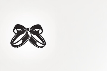 Naklejka premium Icône minimaliste en noir et blanc représentant deux bagues de mariage entrelacées avec nœuds papillon et diamant, symbole d’union, d’amour et de célébration romantique avec espace négatif copyspace