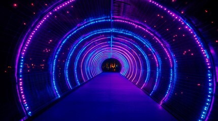 Fototapeta premium Abstract neon blue and purple light traces. Vector realistic illustration of hyperspace jump into black hole through vibrant tunnel, fast speed motion effect, teleportation through space galaxy