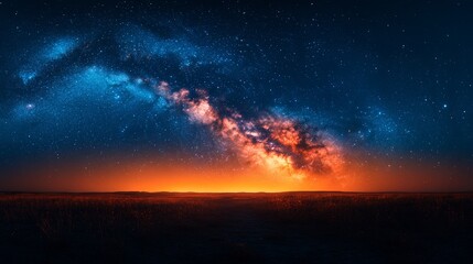 Obraz premium Majestic Milky Way Galaxy Over Serene Sunset Field