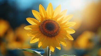 Fototapeta premium A Single Sunflower Basking In Bright Sunlight