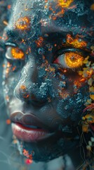 Fiery Eyes Crystalline Skin Abstract Portrait of a Woman