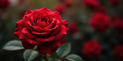 A close-up of a vibrant red rose, symbolizing love and passion, perfect for Valentine's Day celebrations, gifts, and floral arrangements.