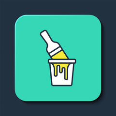 Filled outline Paint bucket with brush icon isolated on blue background. Turquoise square button. Vector