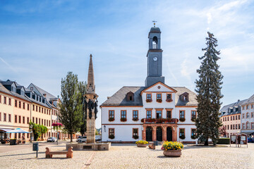 Marktplatz, Rathaus, Rochlitz, Deutschland 