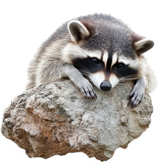 Fototapeta premium Raccoon resting on a rock in natural habitat