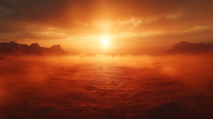 Obraz premium Martian Sunset Over Dusty Plains and Mountains