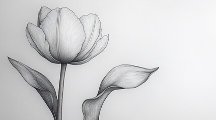 Detailed Monochrome Drawing of a Single Tulip Flower